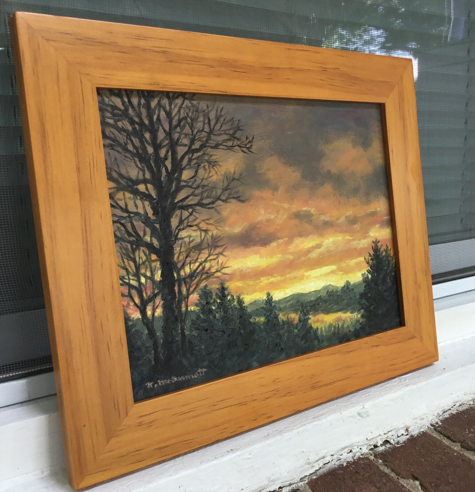 SUNDOWN ABOVE THE RIVER – original framed oil painting by K. McDermott