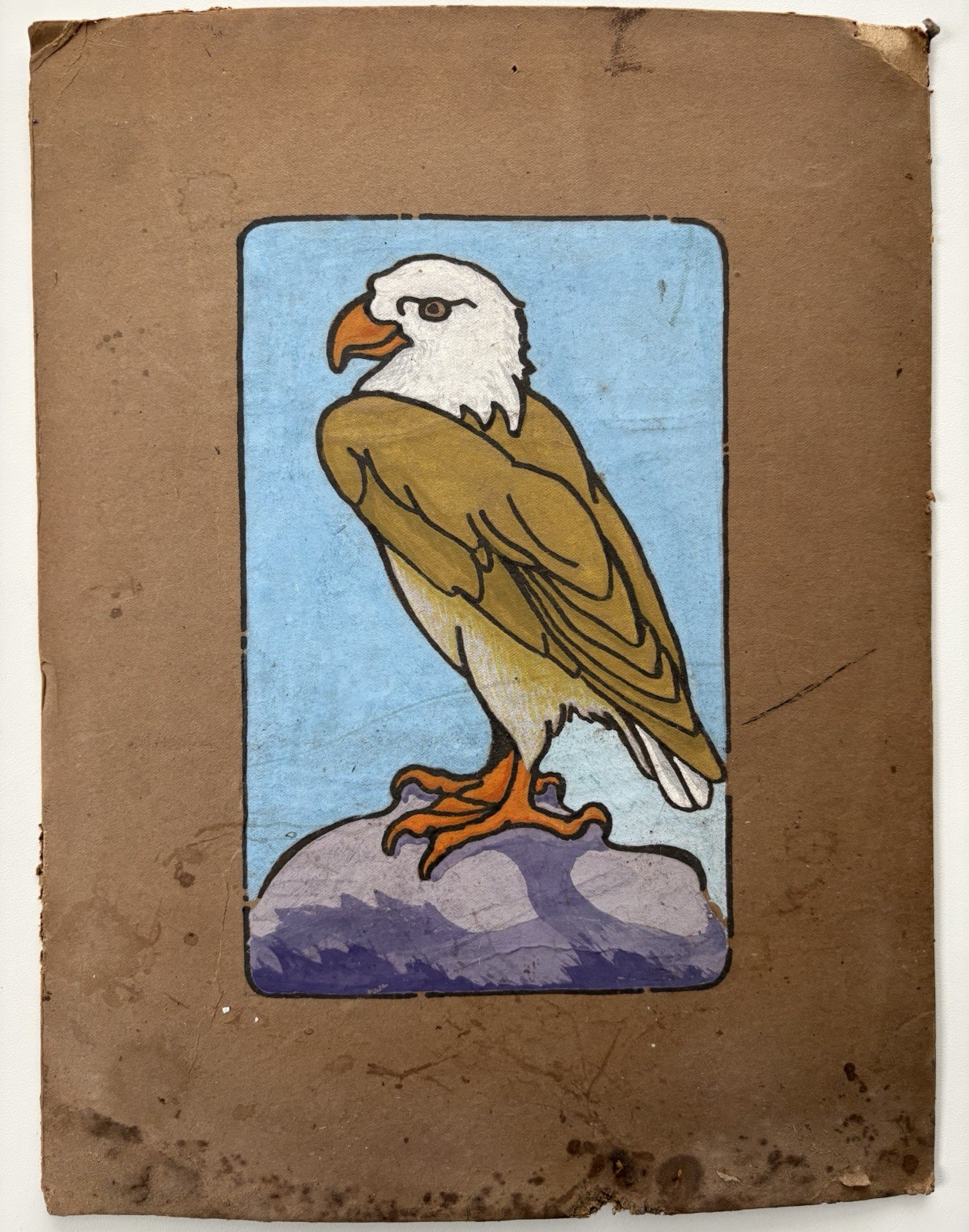 Bald Eagle Original Gouache Watercolor Painting Unsigned Art Paperboard