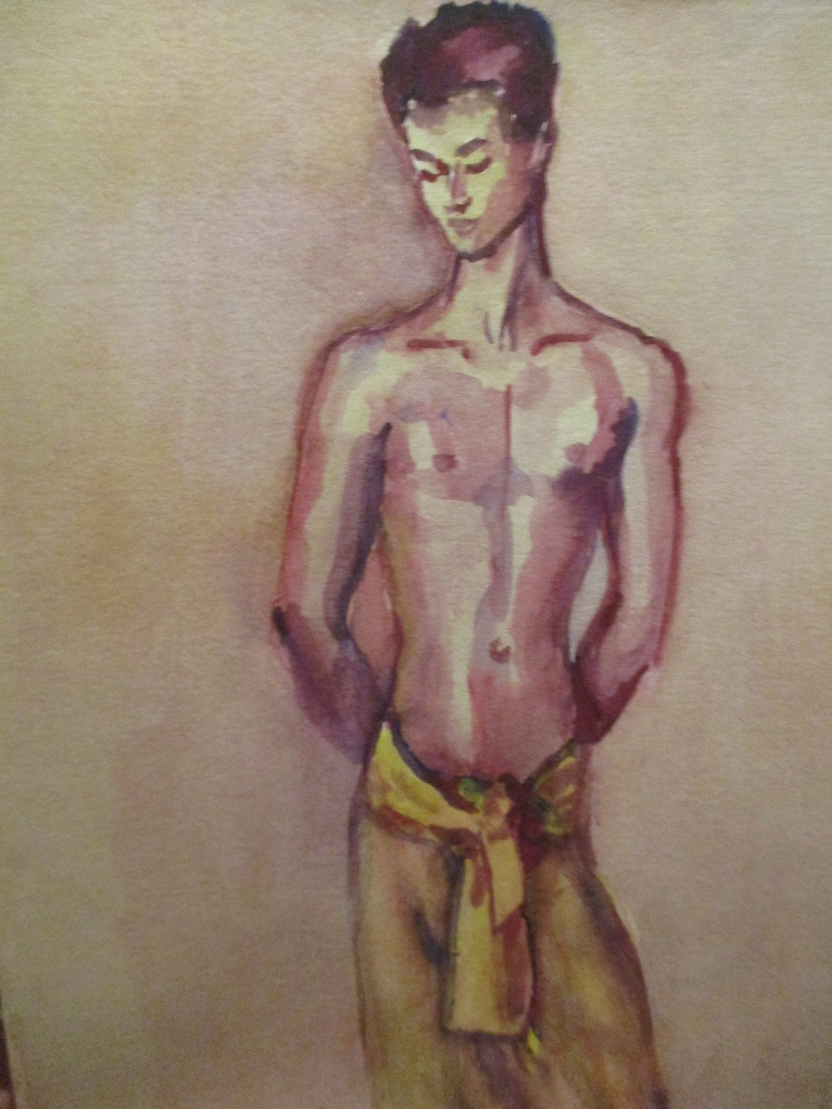 VTG MCM Gouache Painting Andre Delfau French Abstract Modernist Male Boy Figure