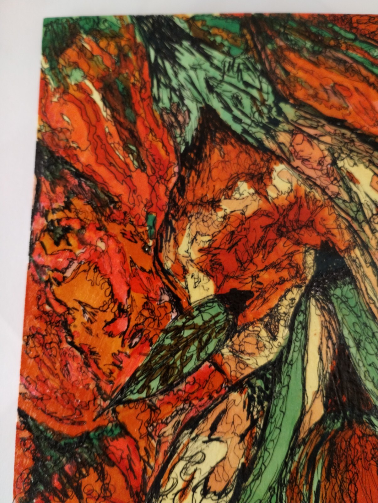 Framed Original Signed Acrylic Modern Painting Heavy Paper Bold Floral Red Green