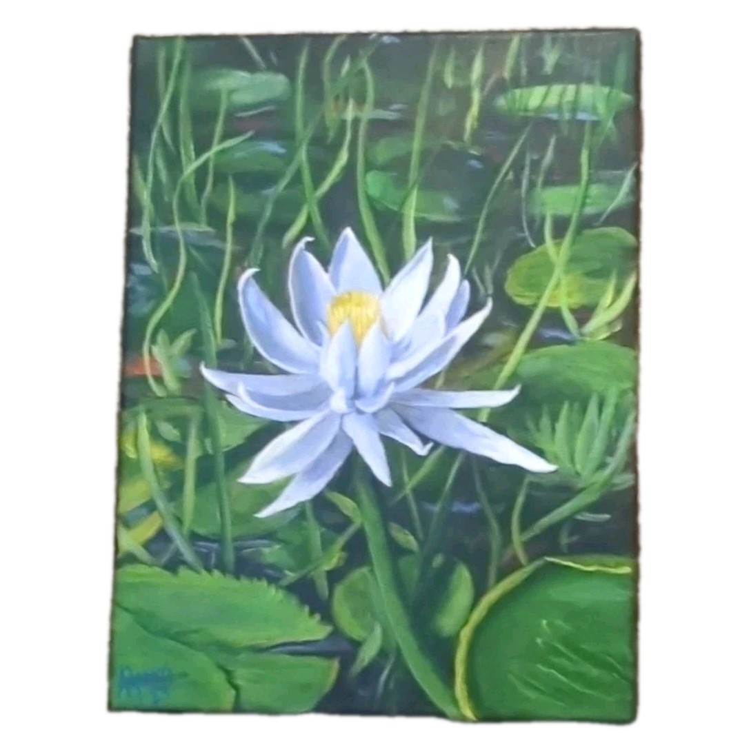 Amanda Beth Ramos «WATER LILLY» Original OOAK Signed Acrylic/Canvas 9×12 2024