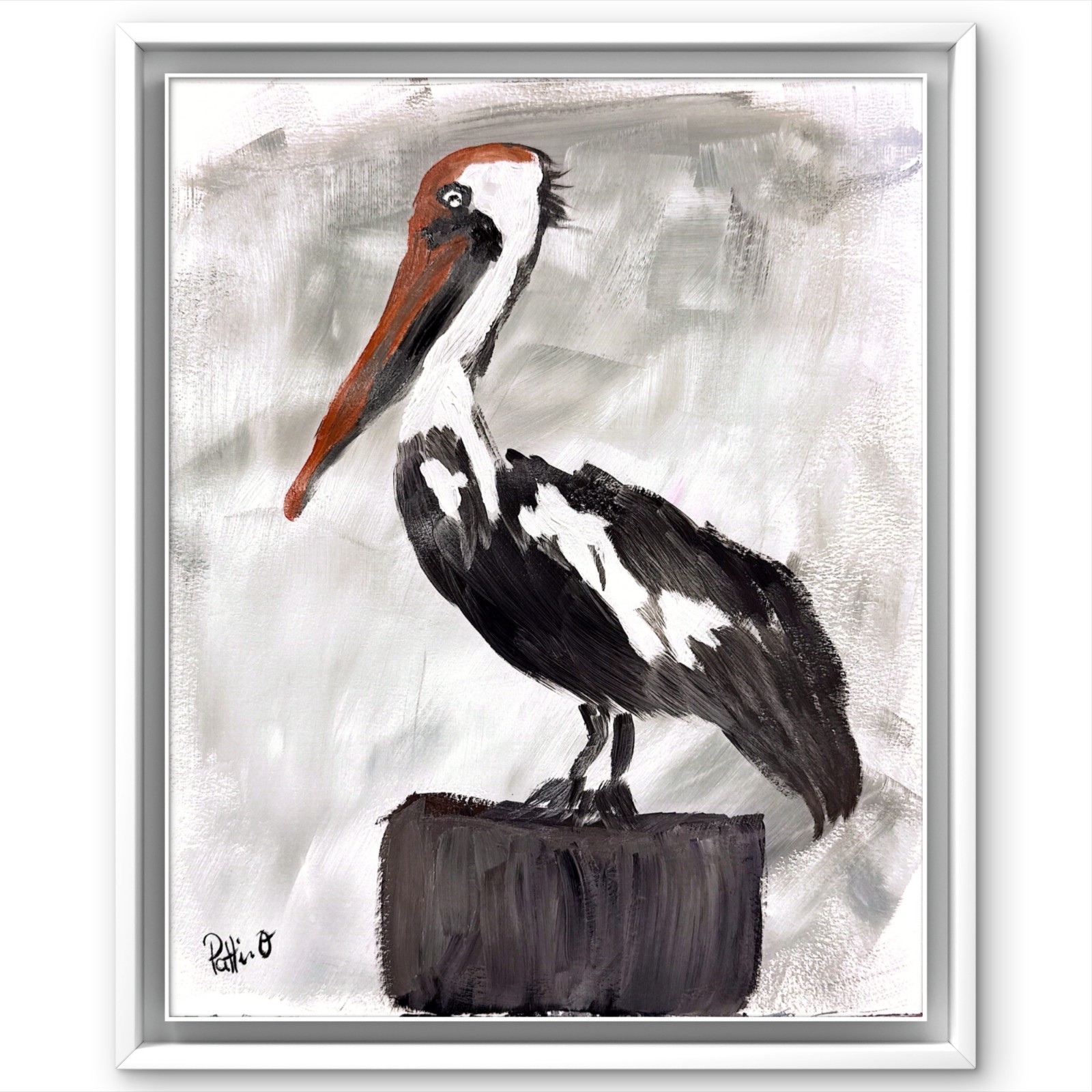 Dockside Pelican ORIGINAL PAINTING 14X11 Modern Folk Art Gallery Paper Signed