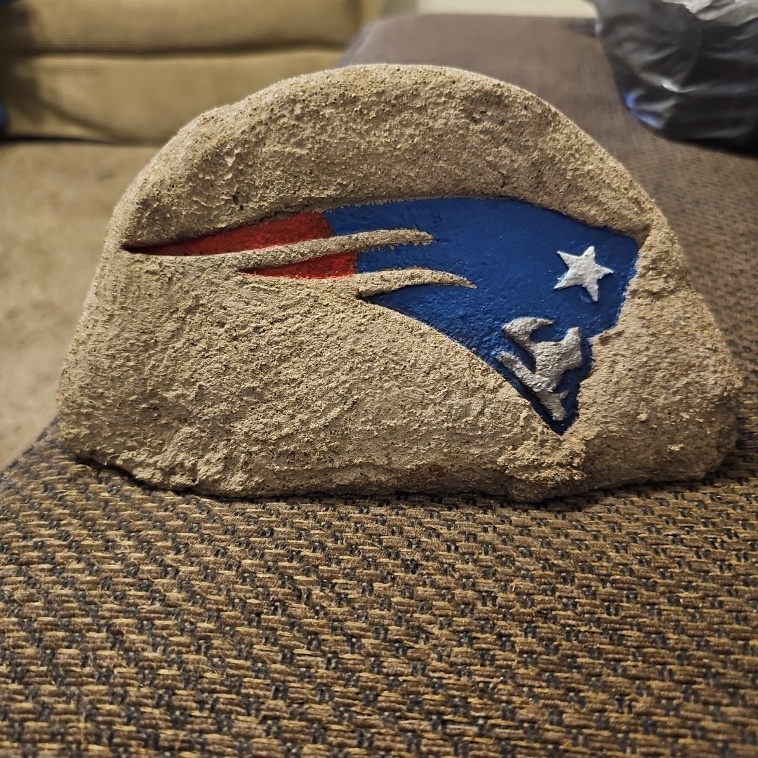 Hand Painted Etched Rock/Stone Art With Acrylic Paint/New England Patriots Logo