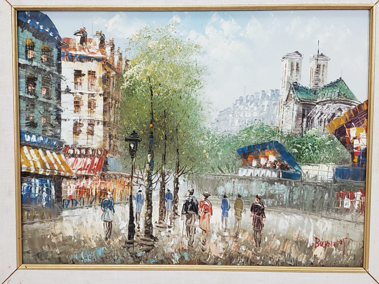 Caroline Burnett Signed Paris Street Scene Oil Painting Notre Dame Gilt Frame