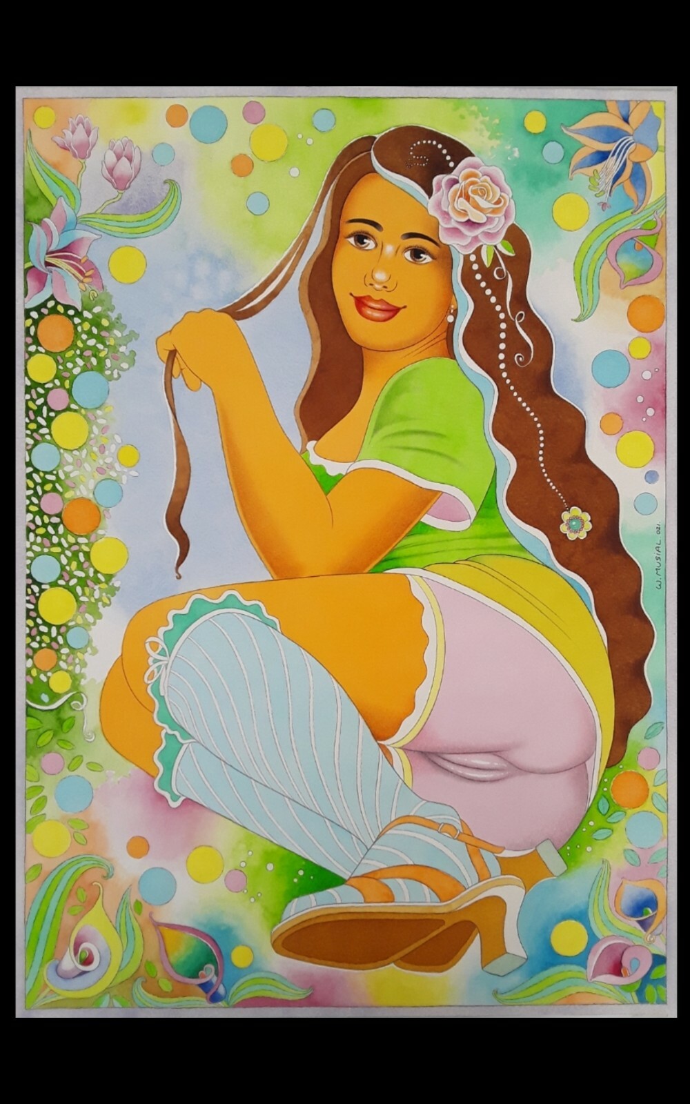 Erotic, large watercolor 50 x 70 cm, «fantasy girl», lovely Lisa art.