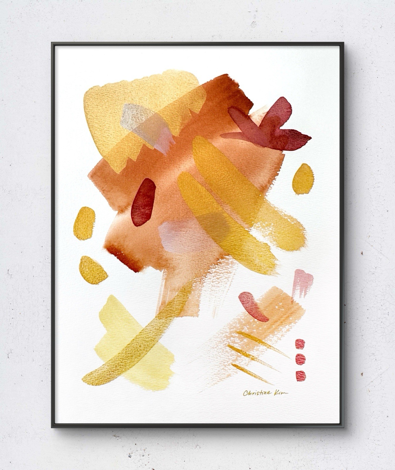 Original Abstract Watercolor Painting 12 x 9 Gold Orange Art Home Decor