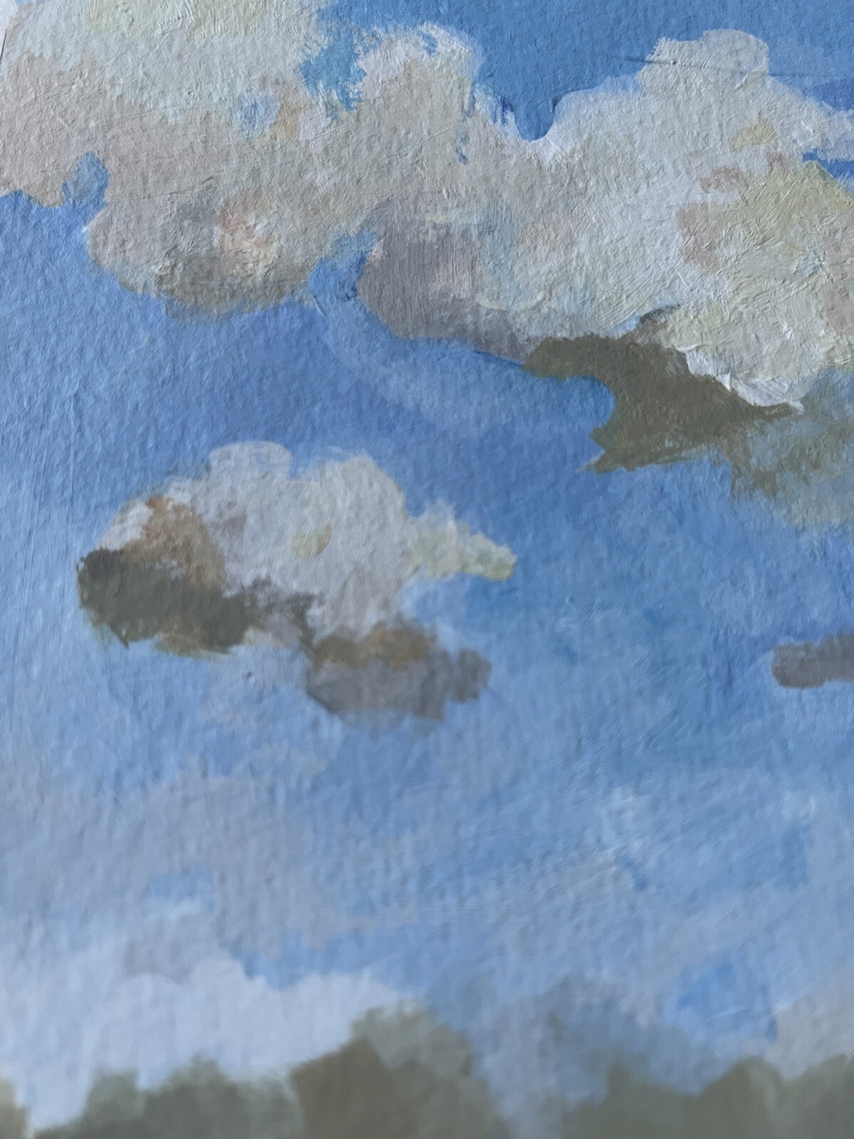 Original Cloud and Fields Landscape Painting on Watercolor Paper Signed Fine Art