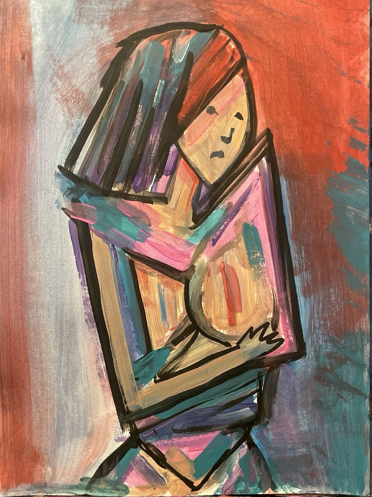 Original Female Figure Modern Expressionist Acrylic Painting Signed Art Canvas