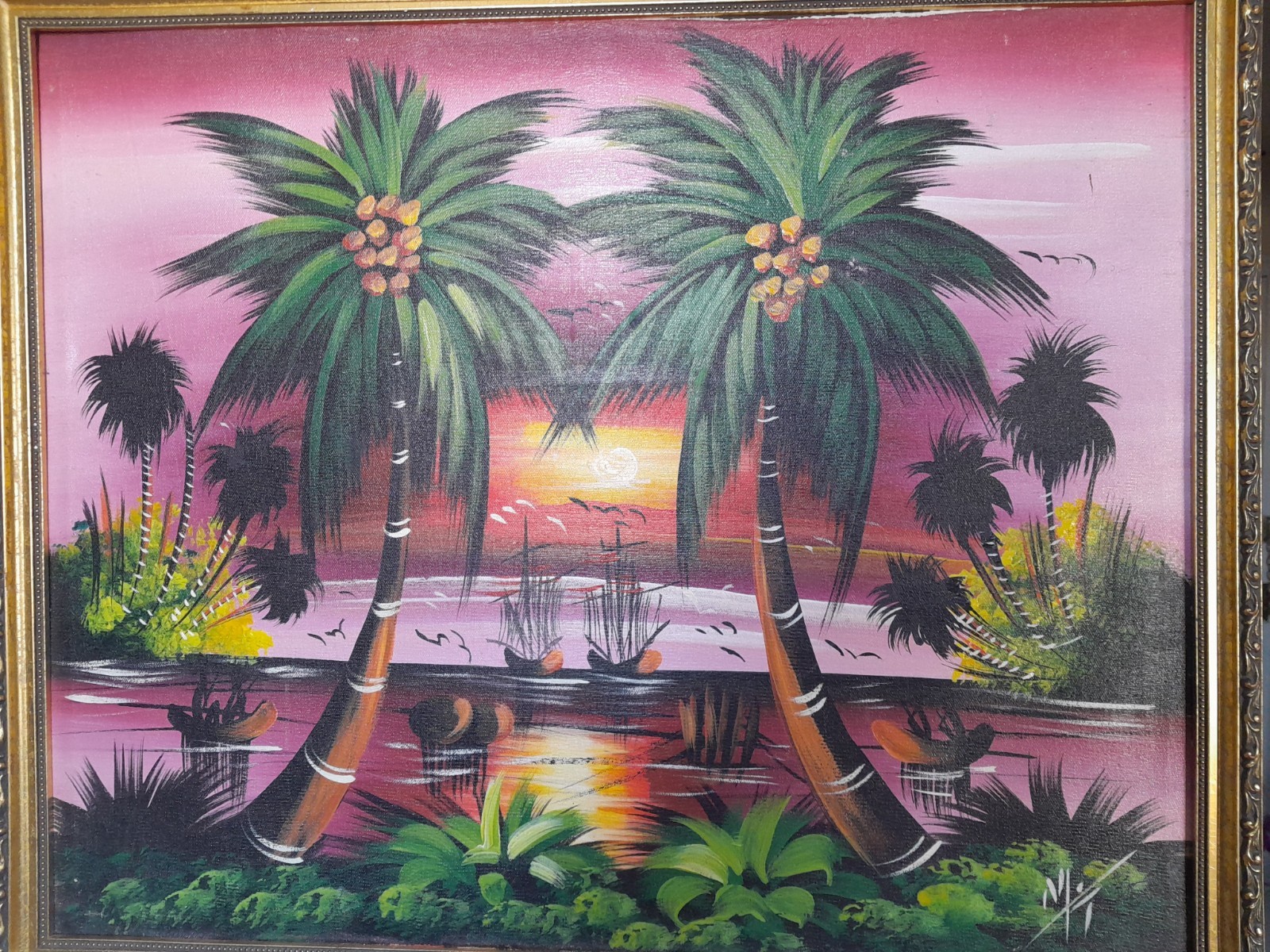 Tropical Beach Original Painting On Canvas Coastline Landscape Ocean Sunset SGD