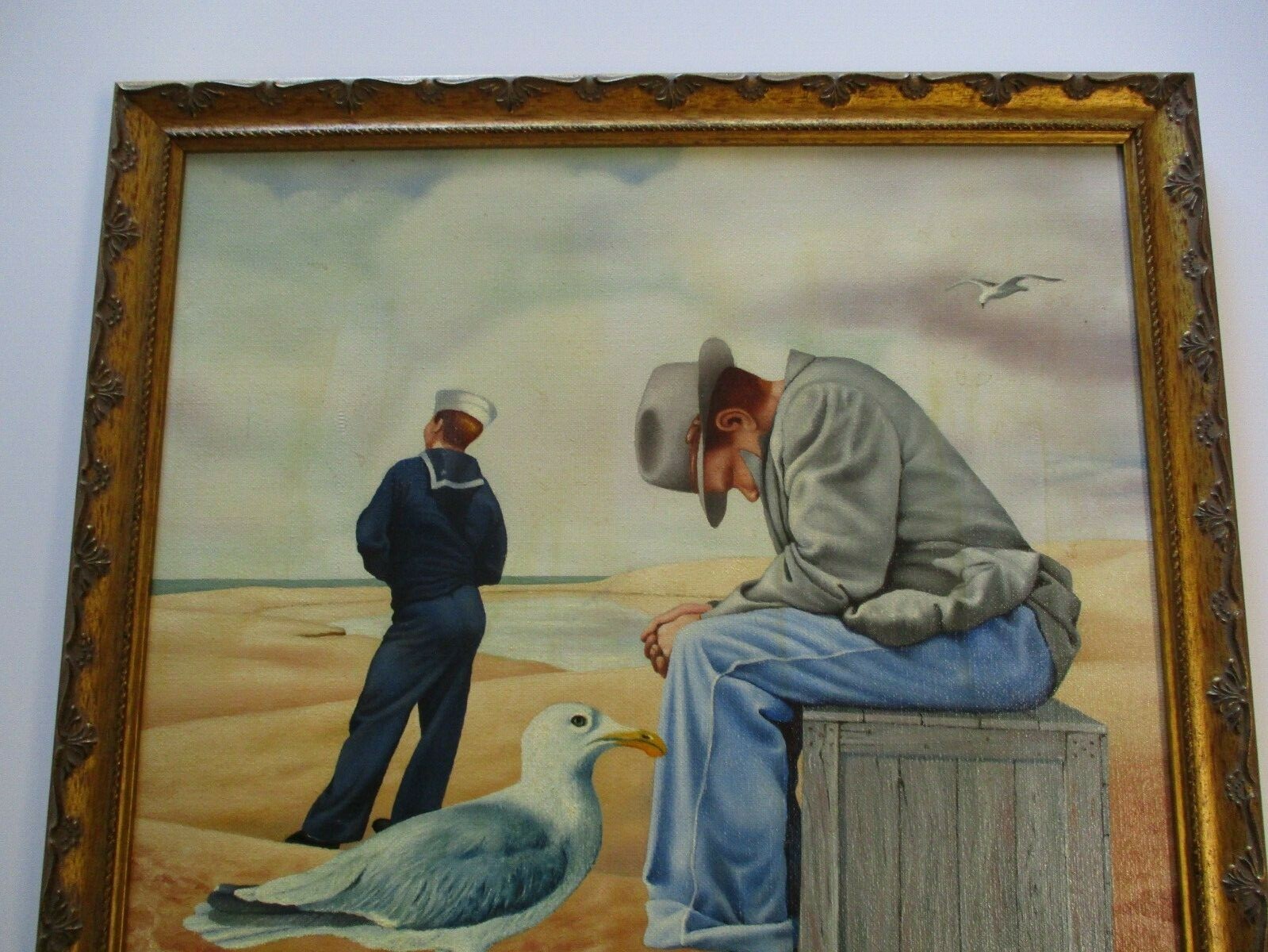 VINTAGE REGIONALISM PAINTING WPA STYLE BEACH JAPANESE CANVAS AMERICAN PORTRAIT