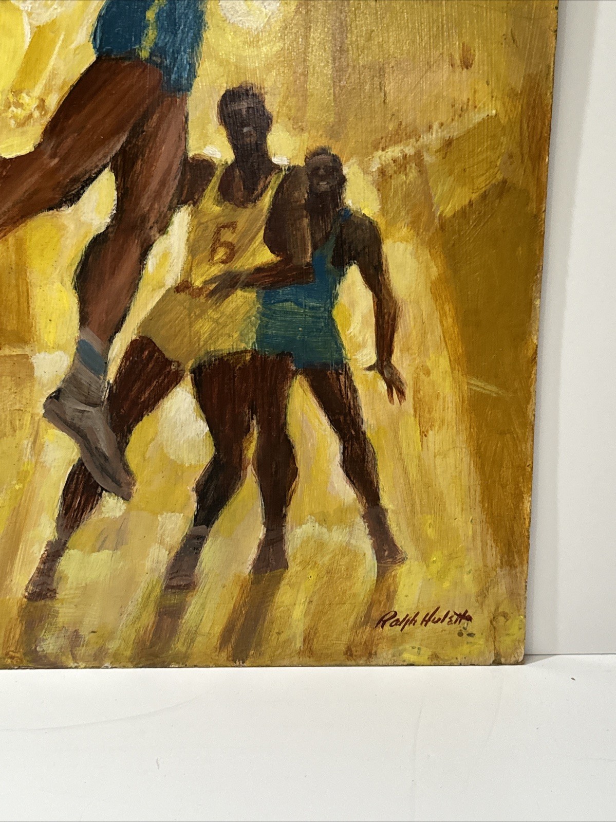 RALPH HULETT PAINTING BASKETBALL GAME PLAYERS VINTAGE LISTED FAMOUS SPORTS LARGE