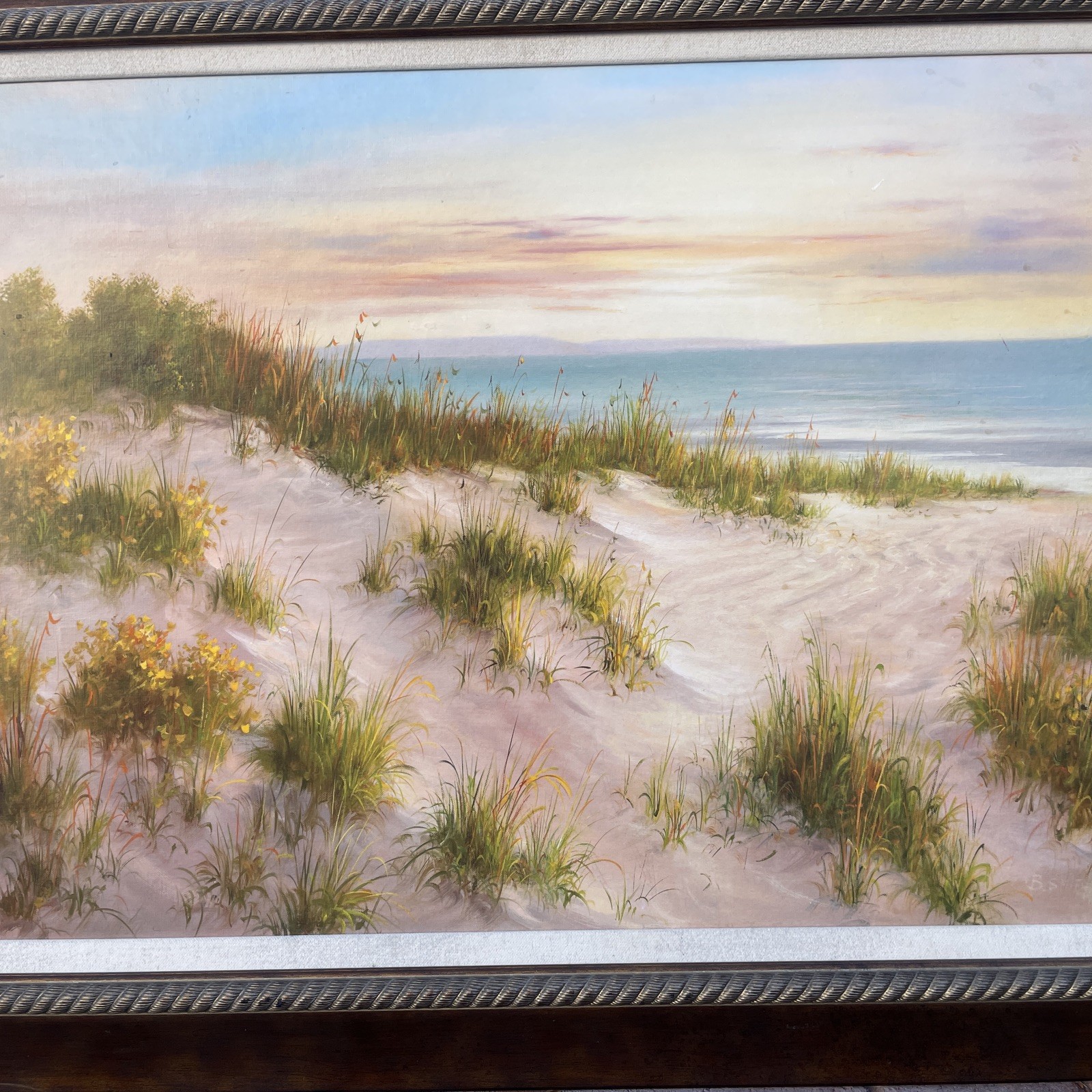 Vintage Coastal Sunset Signed B.Smith Vtg Frame Orig Litho 31″X39″