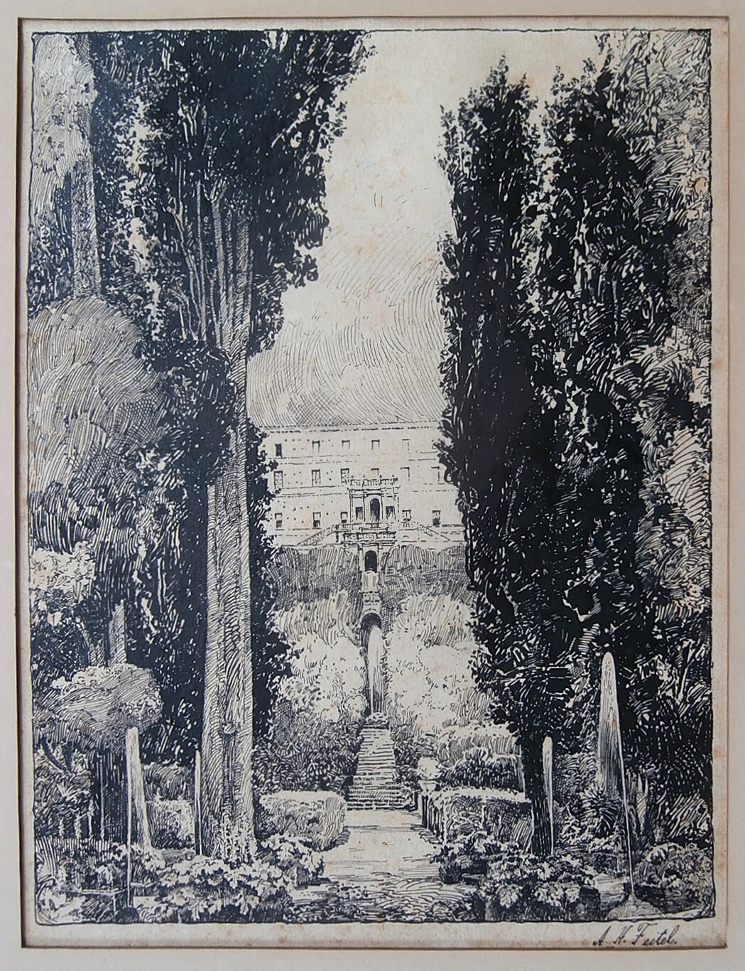 New Orleans LA Arts & Crafts Club Artist Arthur H. Feitel Antique Villa Painting