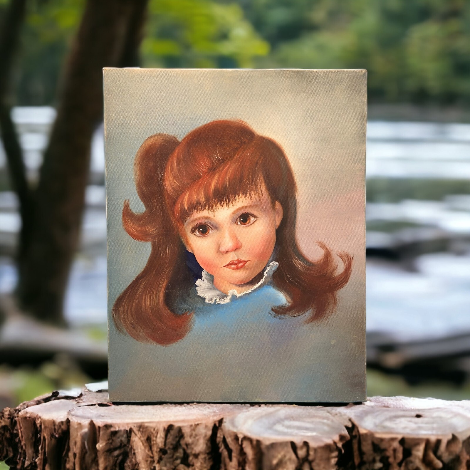Portrait Of Little Girl Original Painting Acrylic On Canvas 11×14 Blue Shades