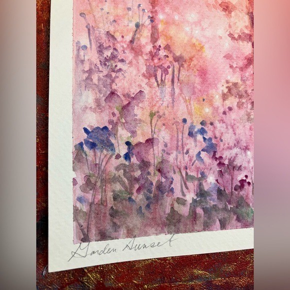 ORIGINAL Landscape Painting Sunset Tree Garden Watercolor Artwork nature EAEH