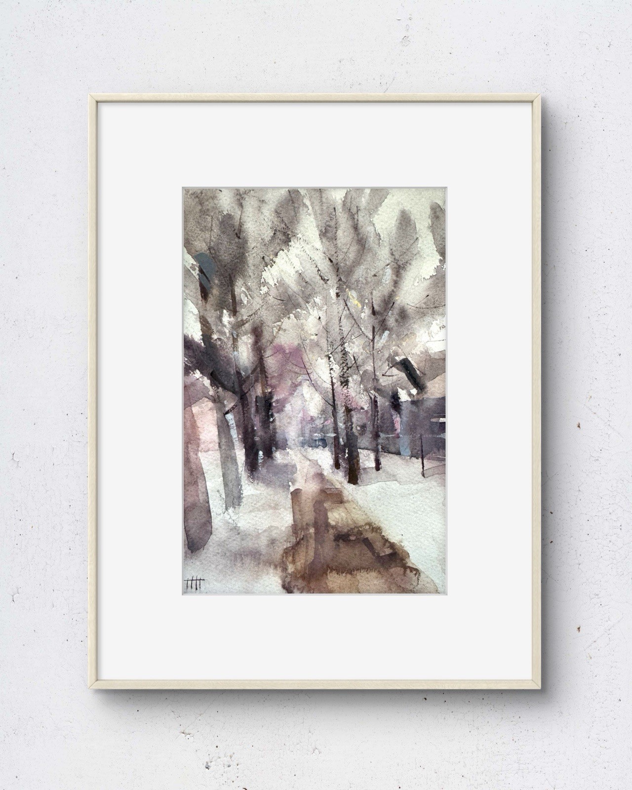 Winter Walk 5×8 Original Watercolor Painting on Paper Signed by Artist