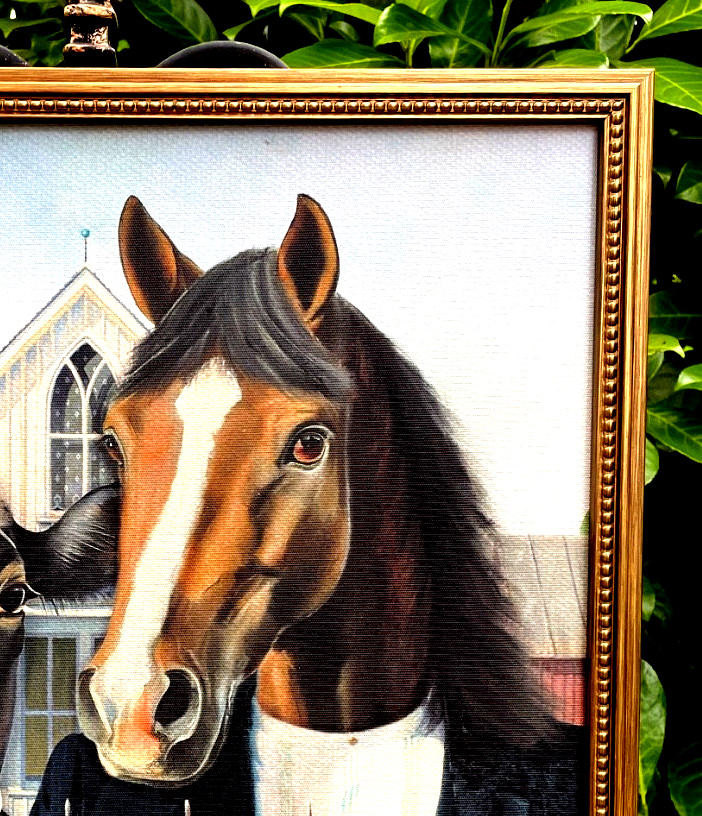 AMERICAN GOTHIC: Farm Animals Remake of 1930’s Iconic Painting, a Canvas Print