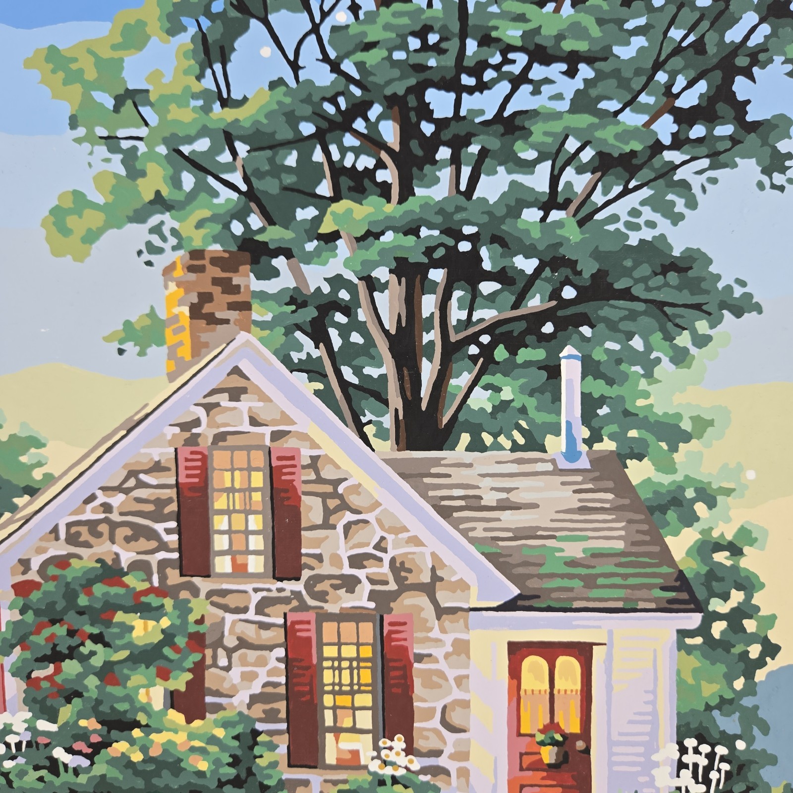 Summer Cottage Paint By Number Finished Acrylic Painting Golden Dogs Lake 20×16