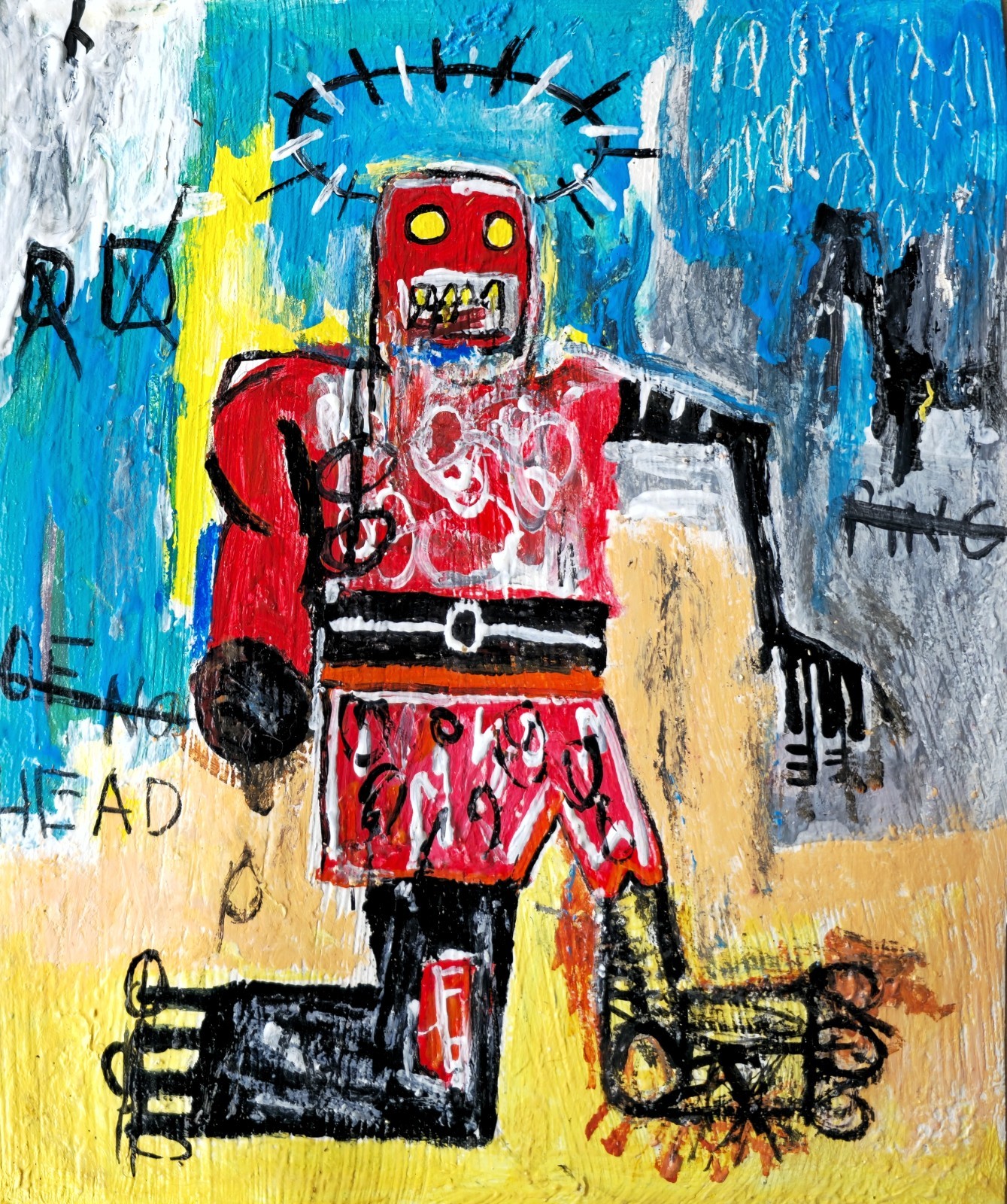 Jean Michel Basquiat Painting On Original Cardboard Hand Signed No Haring