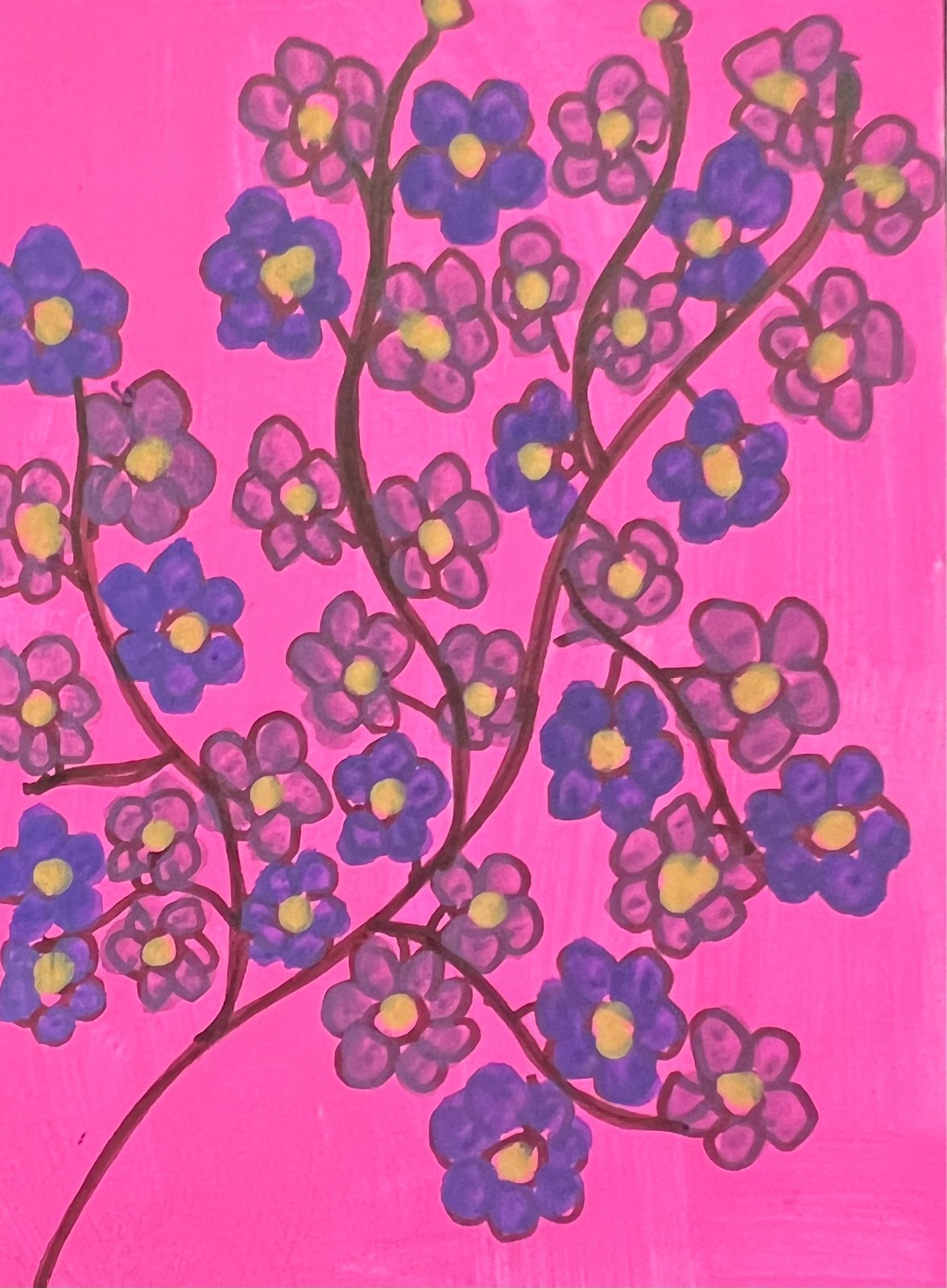 ACEO Art Card, Acrylic Marker, Flower Abstract, Card Stock Paper