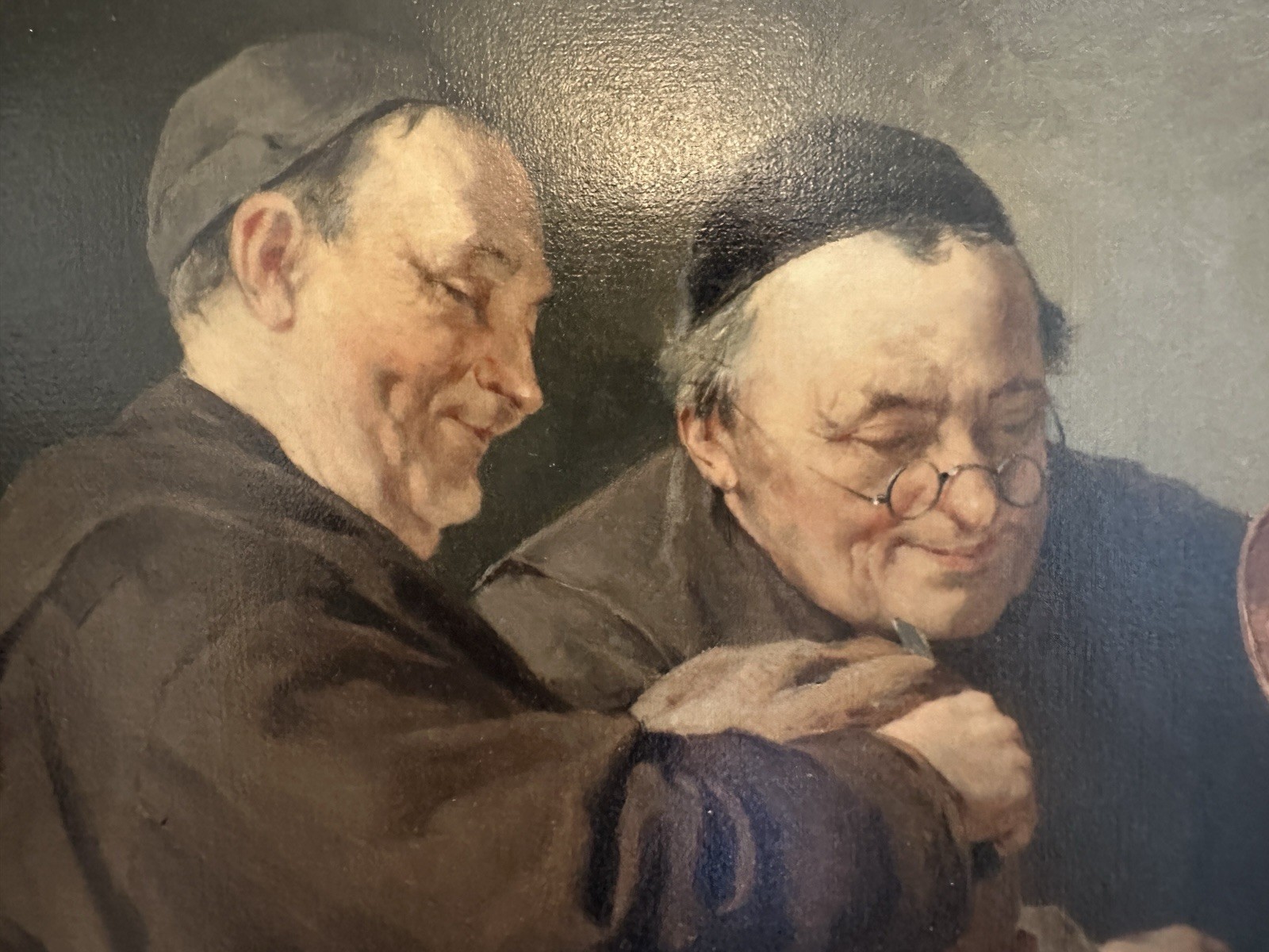 Monks at Table with Stein – Signed “E. Grutzner” – Oil on Wood Panel Painting