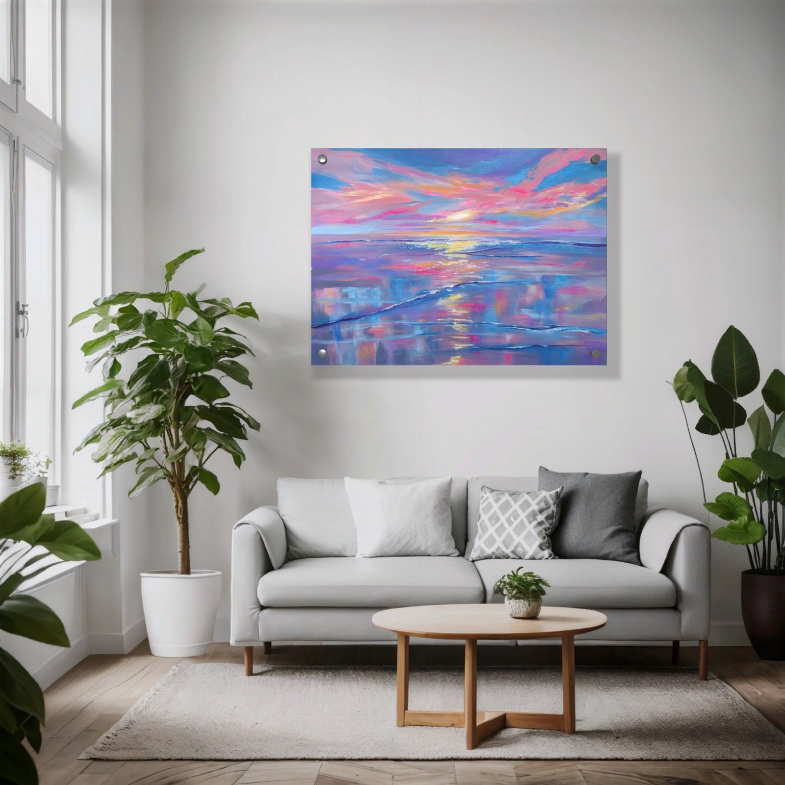 30×40 Beach Sunset. Original Acrylic Painting On Canvas. Abstract Seascape. COA