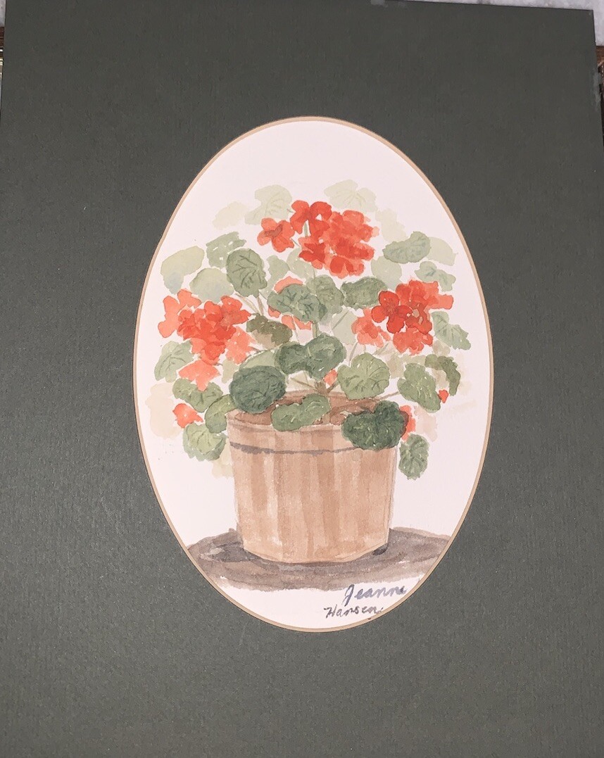 VTG Original Watercolor Botanical Orange Geranium Flower 8.75” X 10.75” Framed