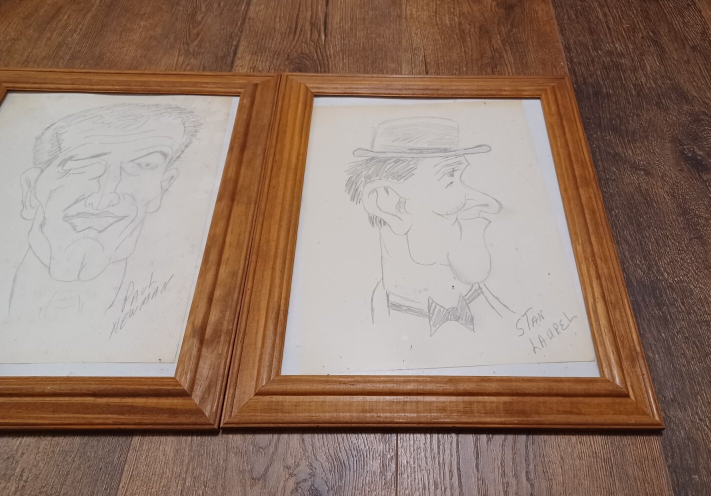 3 Pc Caricature Pencil drawings Stan Laurel Paul Newman WC Fields Unknown Artist
