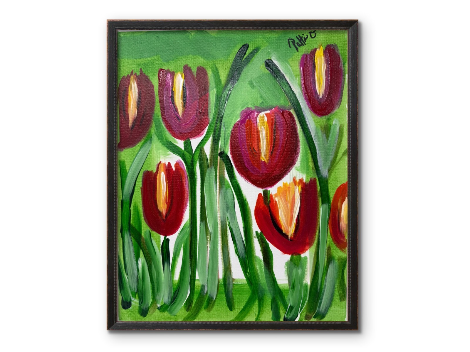 Tulip Garden Original 14×11 Contemporary Floral Art Painting Canvas Signed Decor