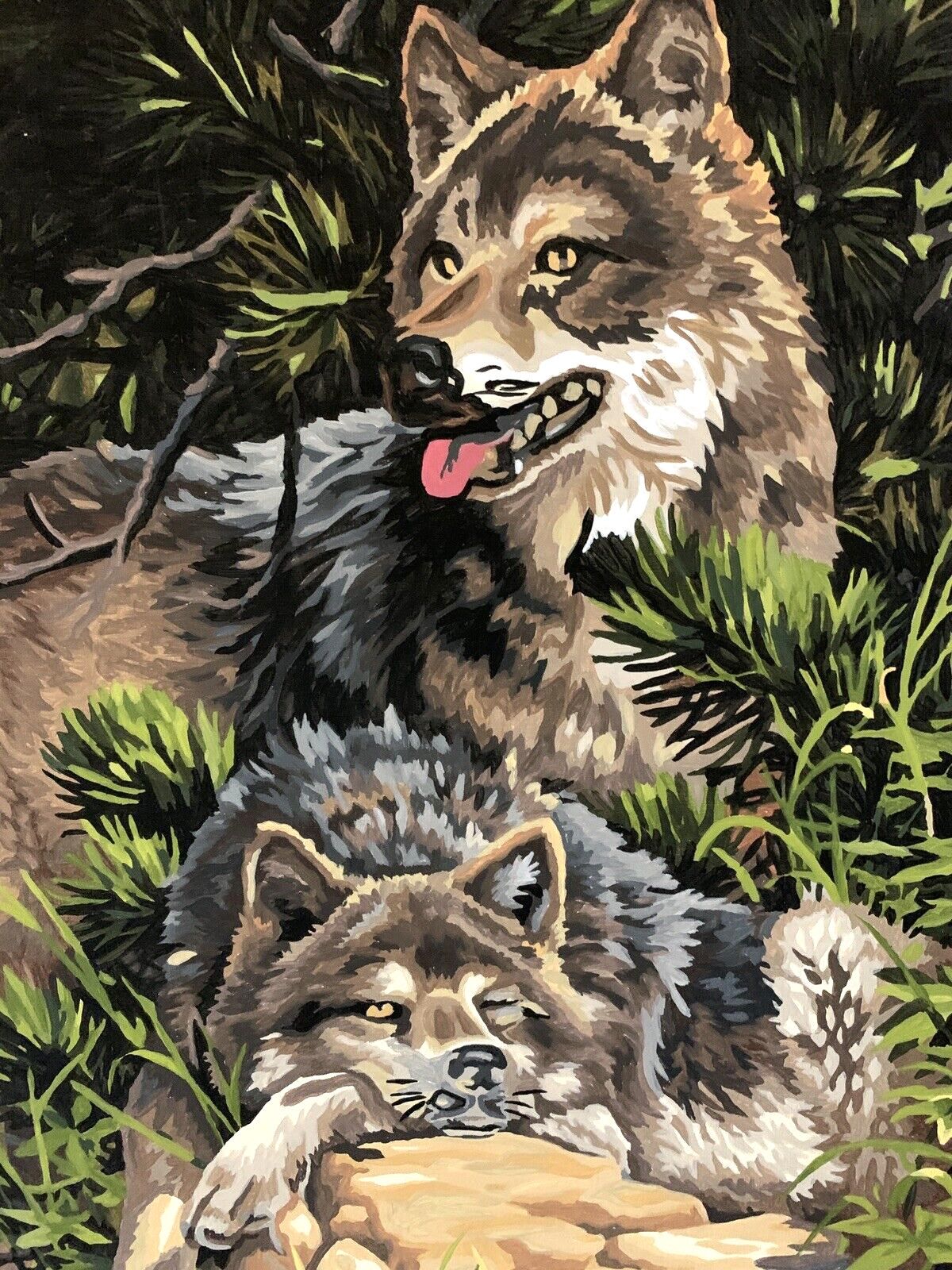 Wolf paint-by-number hand painted completed vintage 16×20 unframed BEAUTIFUL art