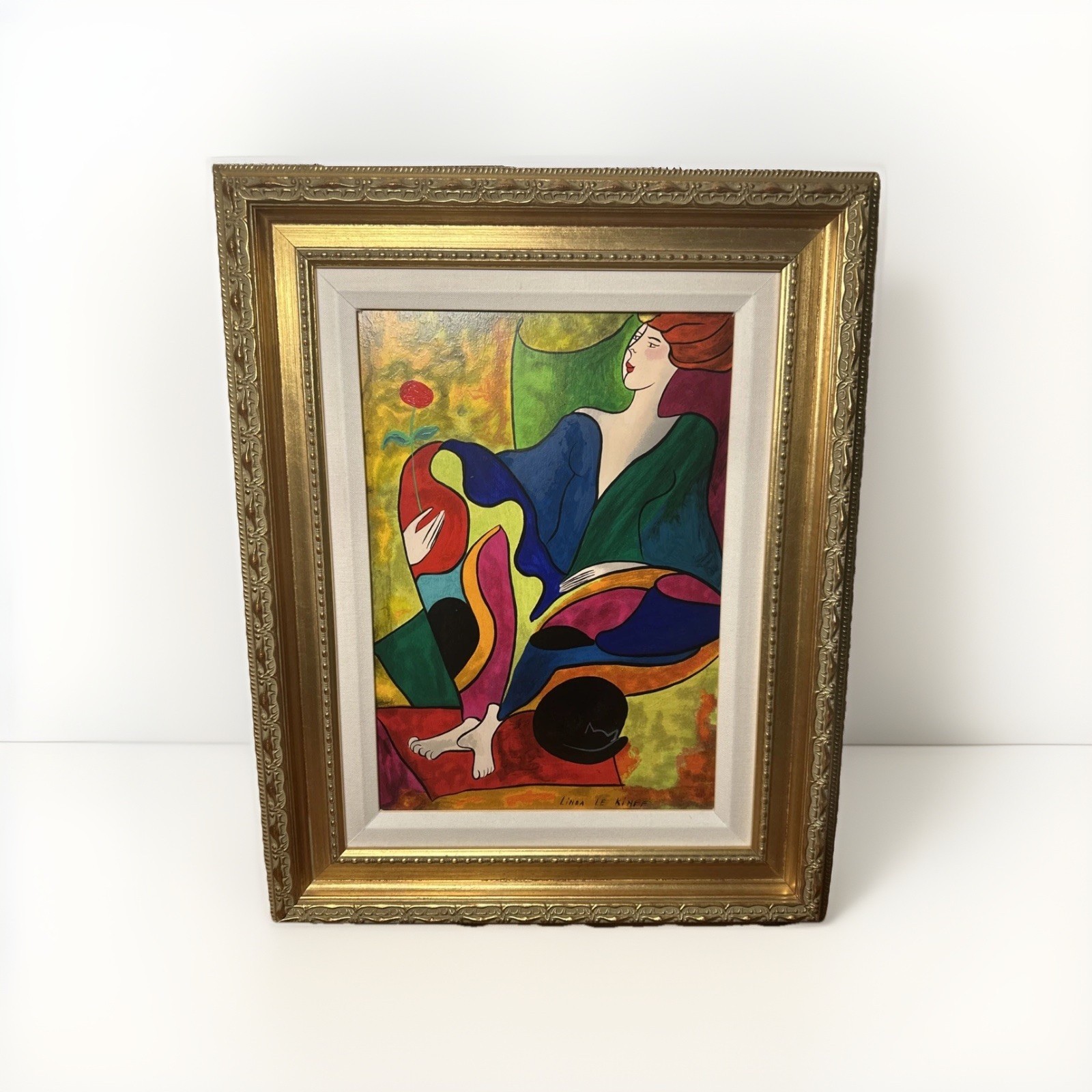 Linda Le Kinff Original Oil On Board Female Portrait 1996 – Signed w/ COA