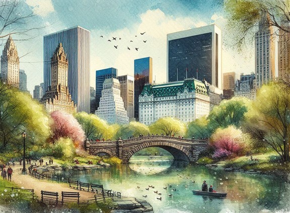 Central Park Lake NEW YORK 16″X20″ with mat frame. Painting Giclee Canvas