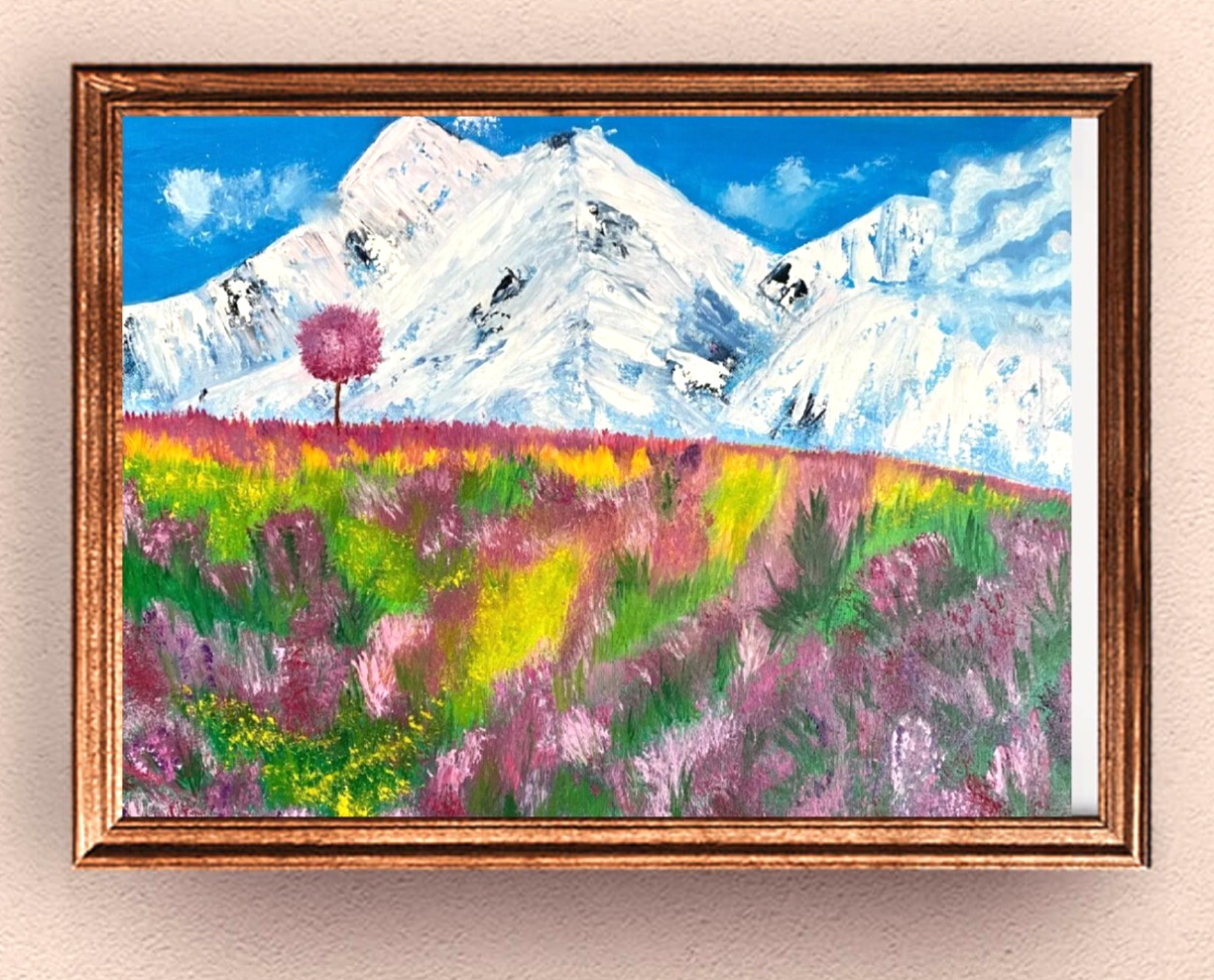 Painting Mountain painting Impasto Flowers landscape California Original Oil