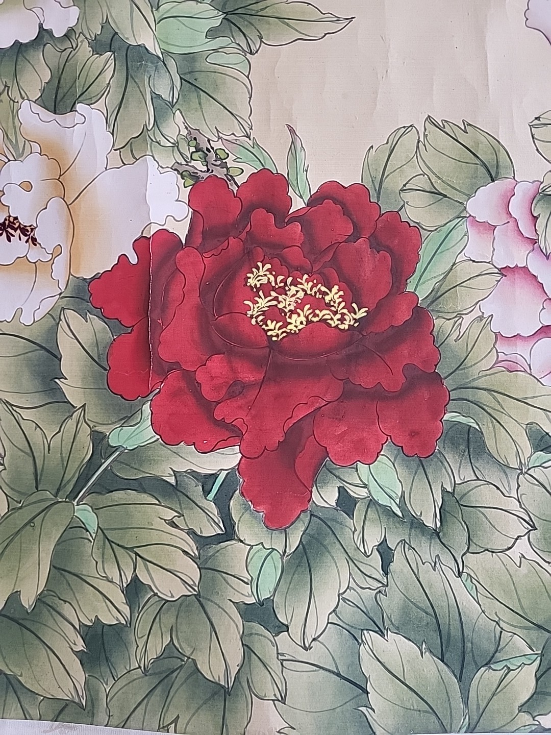 Chinese Large meticulous brushwork painting of peonies and butterfly. By LiJuan