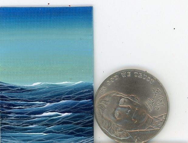 ORIGINAL 1×1.5 Acrylic Dollhouse Painting Choppy Waves Ocean Tiny Sea HYMES