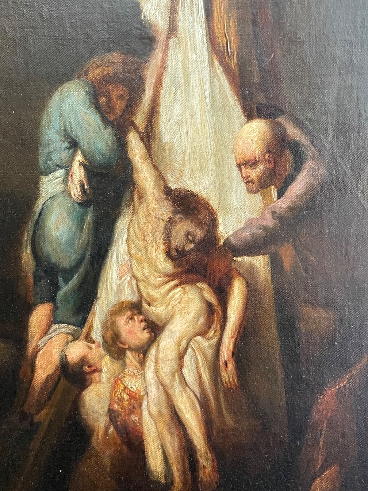 19th Century REMBRANDT after – Large Antique Oil – The Descent from the Cross