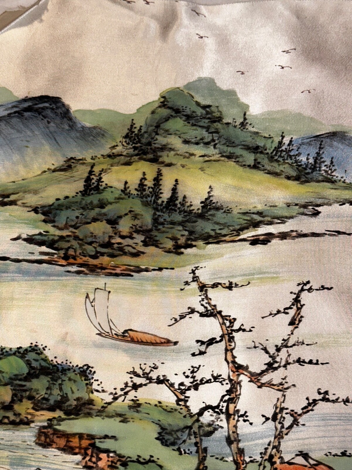 Original Water Color Painting On Silk Fabric 11”x16″ Japanese scene