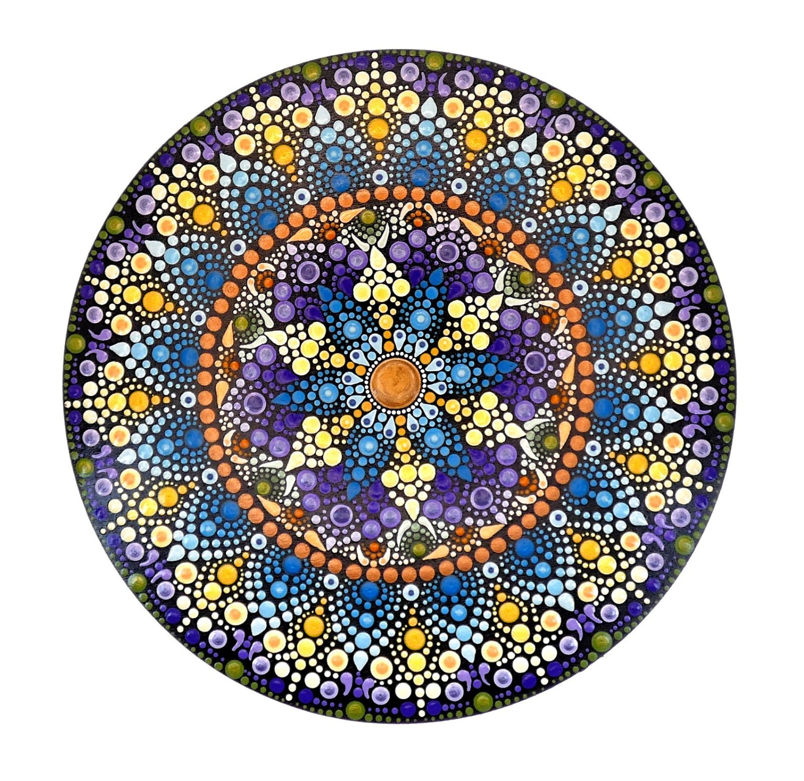 FREE SHIPPING Mandala Hand Painted One of a Kind Art On Circular Wood Canvas
