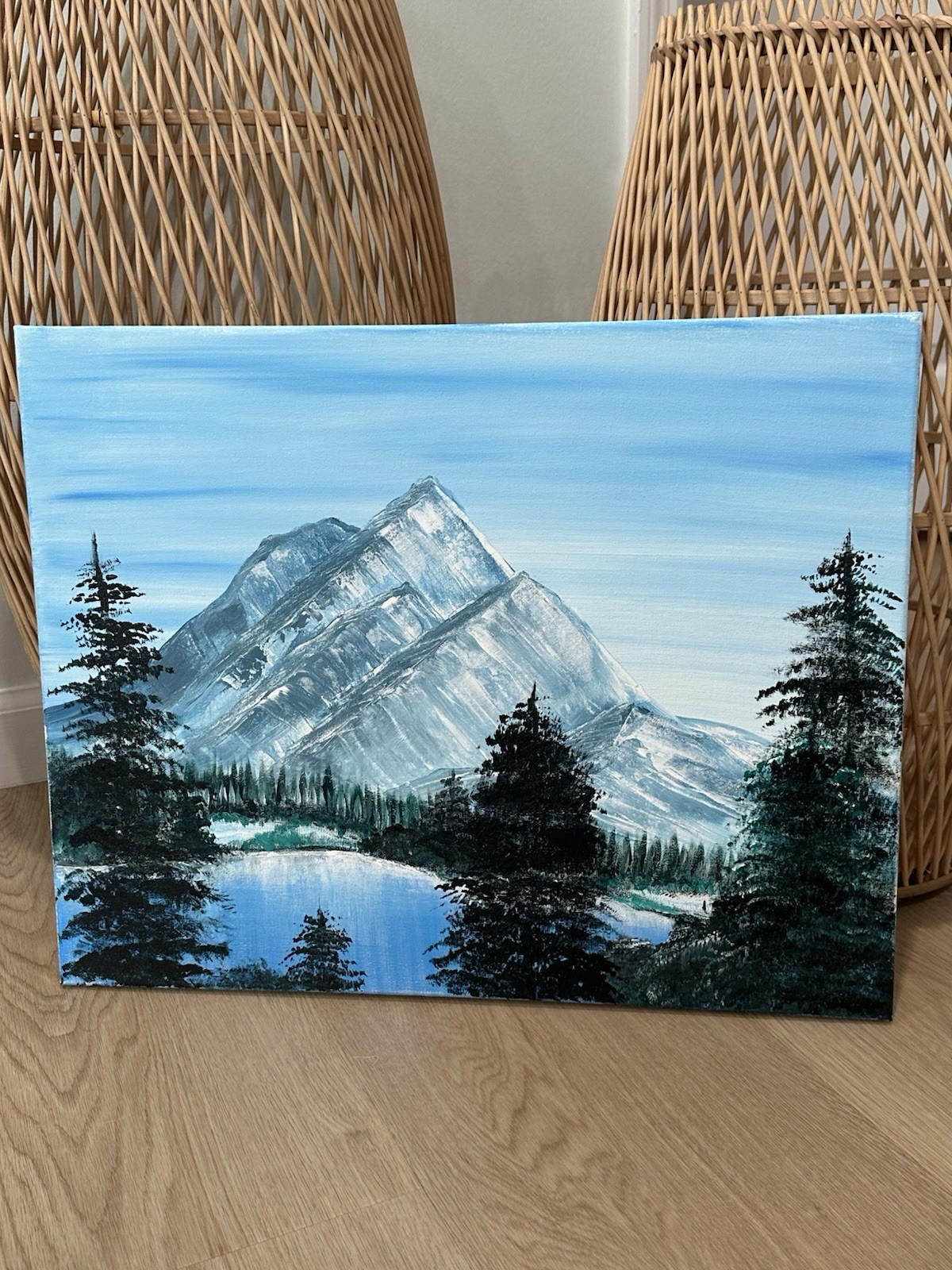 Acrylic Canvas Painting Mountain Winter Forest 20×16 Inch