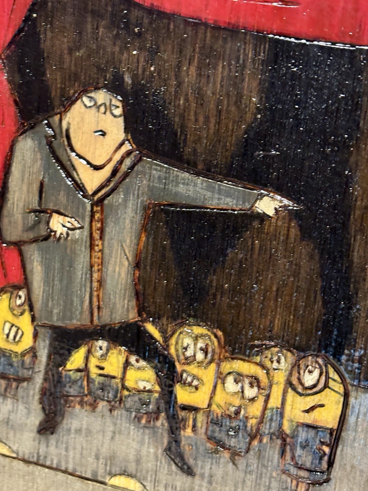 Despicable Me Gru & Minions Inspired Wood Burned Pyrography Fan Art Yellow Red