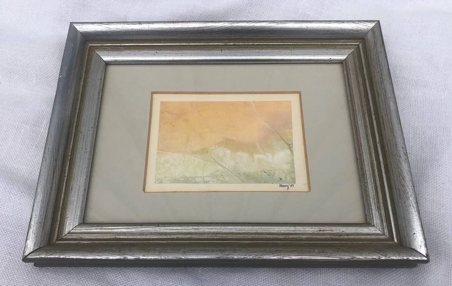 Signed Mary 77 Modern Surrealist Painting On Paper 6 1/2” X 8 1/2”