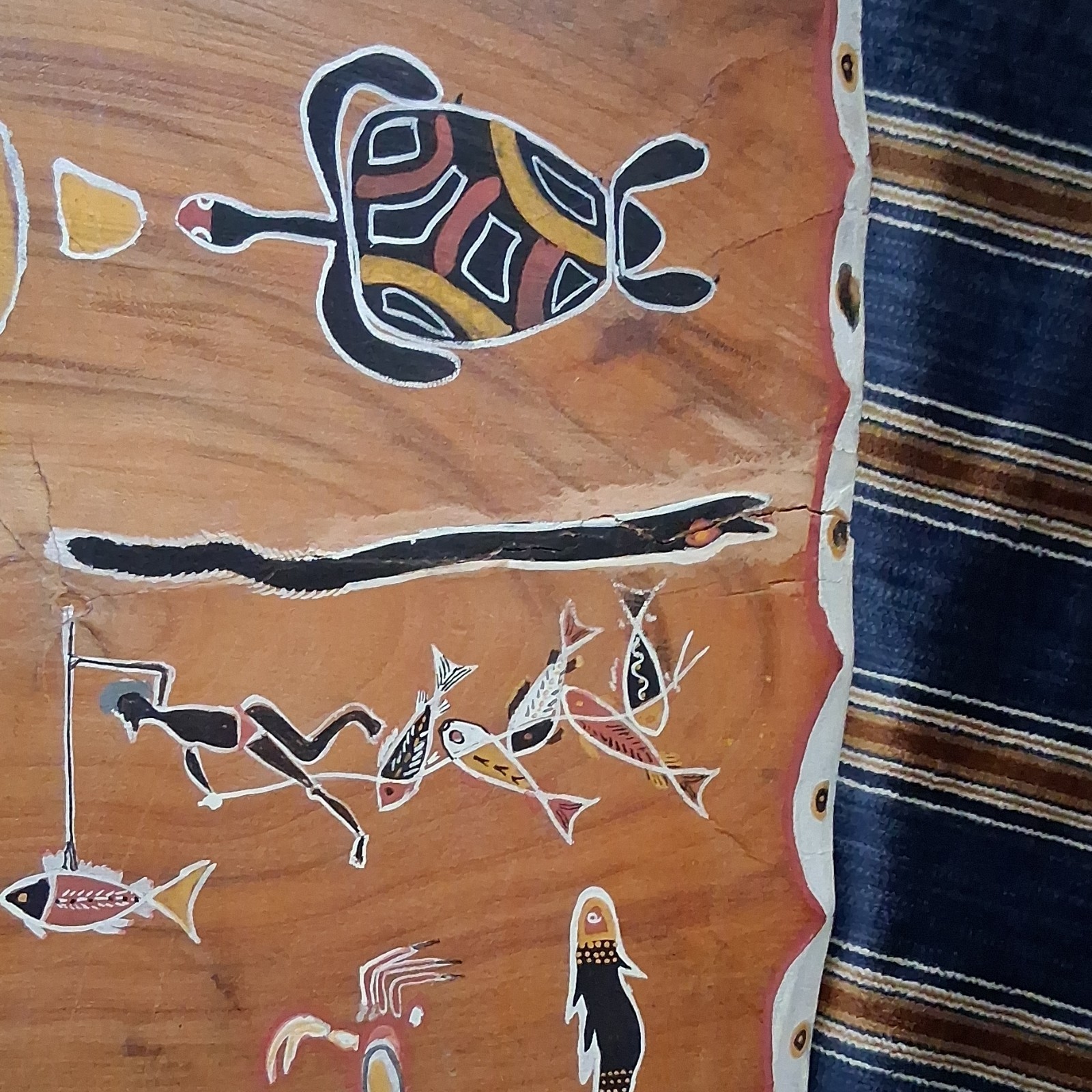 Australian Aboriginal Style Wood Painting Wall Plaque Kangaroo Turtle Fish