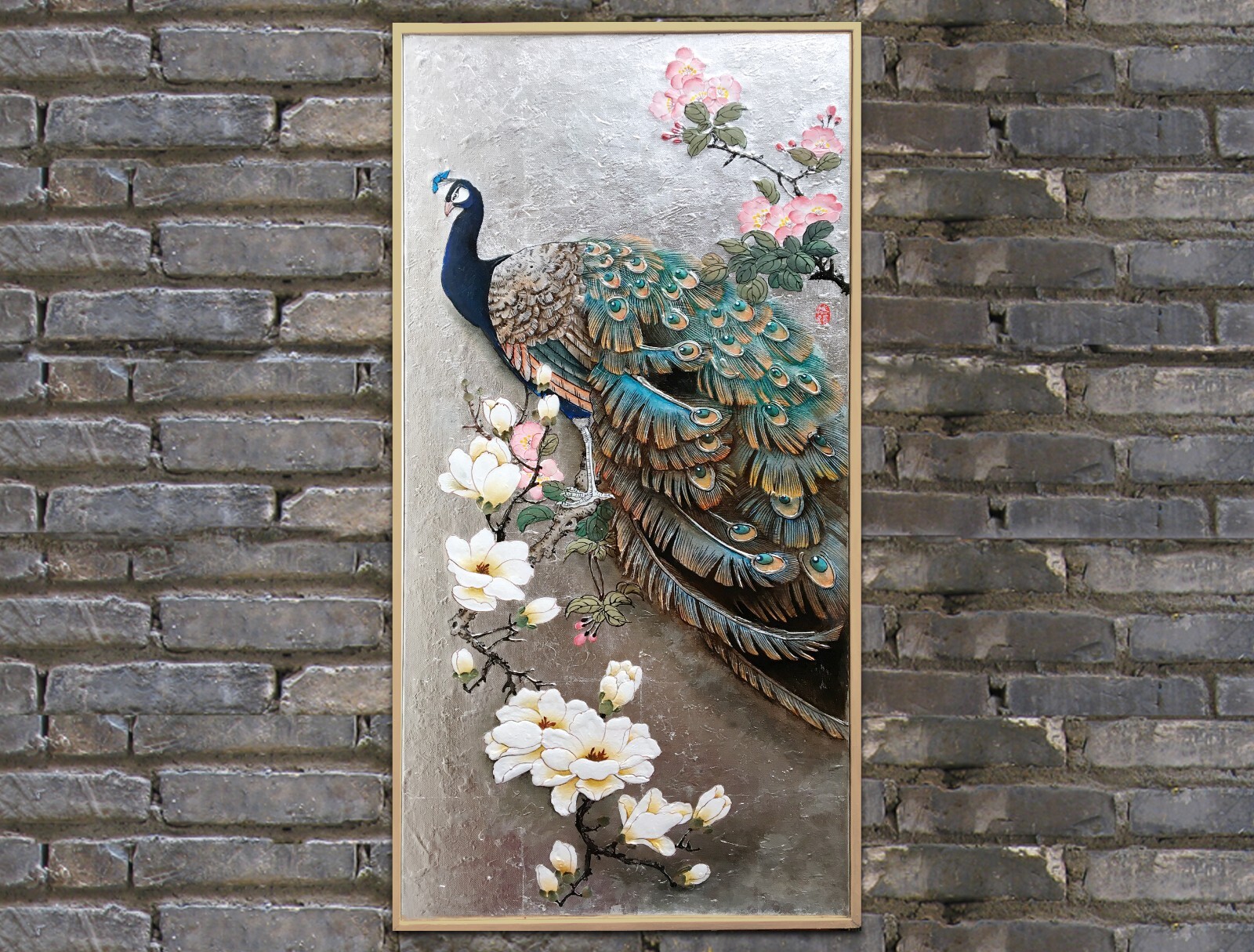 Oil painting,Peacockpainting,Gold leaf painting,Framed Chinese lacquer painting