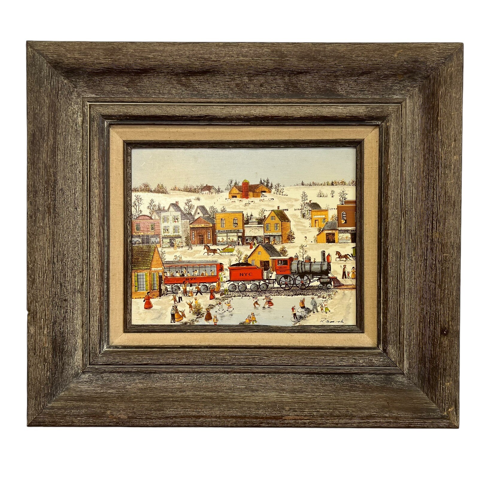 Vtg NYC EXPRESS by R. Smith Original Pencil Signed Mixed Media on Canvas 8×10