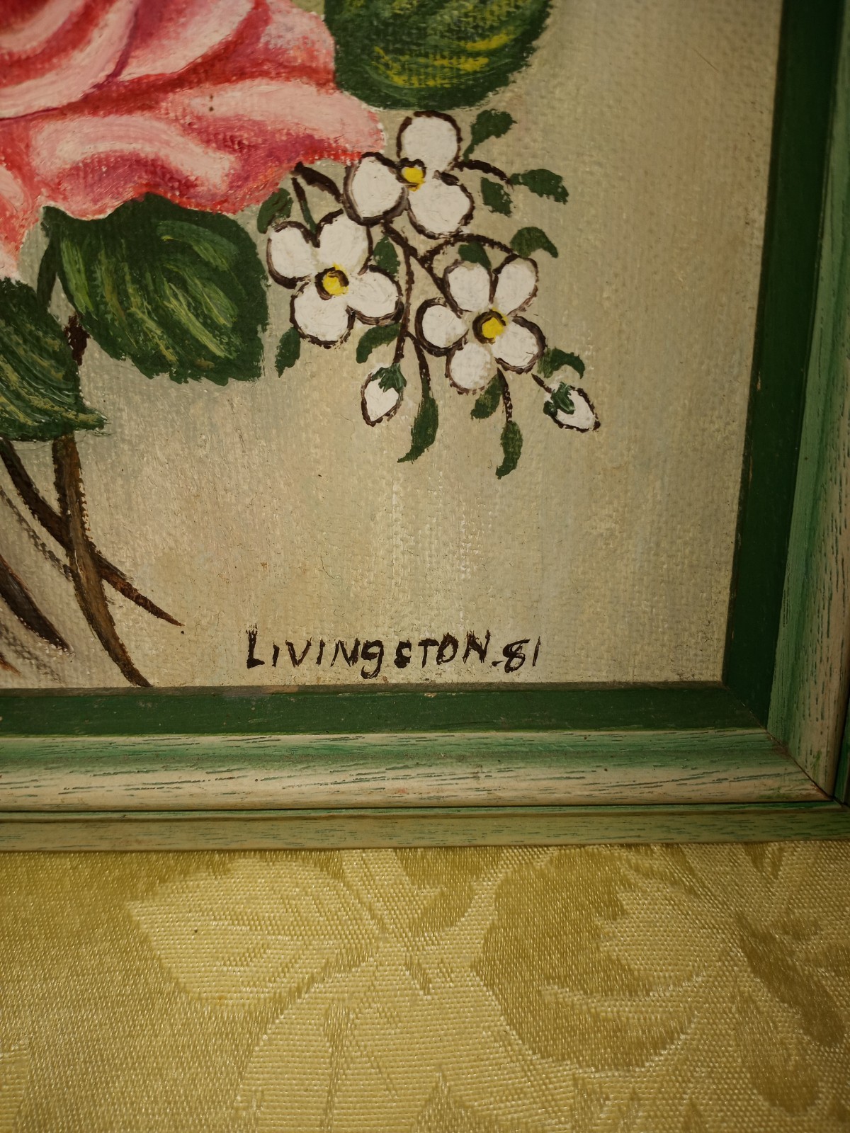 Vtg Original Framed & Signed Still Life Pink Roses Bouquet Oil Painting 11”x14”