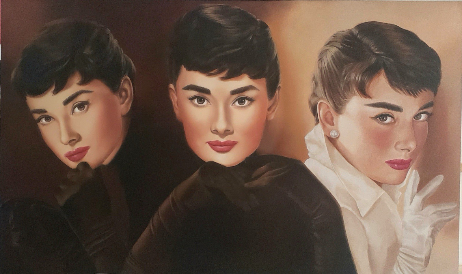 Audrey Triple by Margaret Korona Oil on canvas 60x36x1.25in