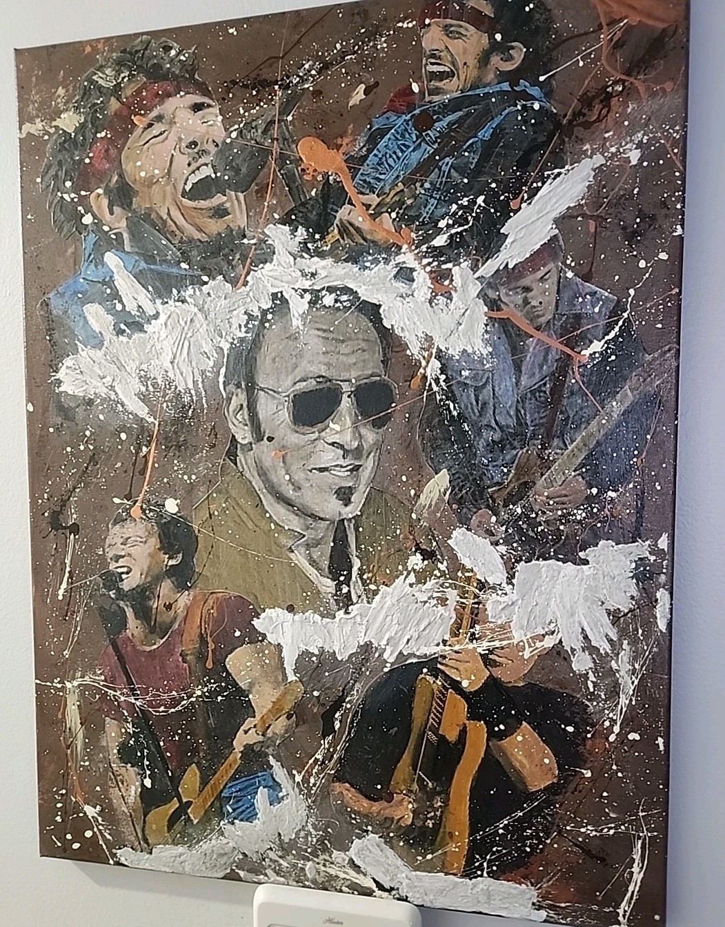 Bruce Springsteen Collage Art Painting Canvas, Signed by Artist, 18×24 Unframed