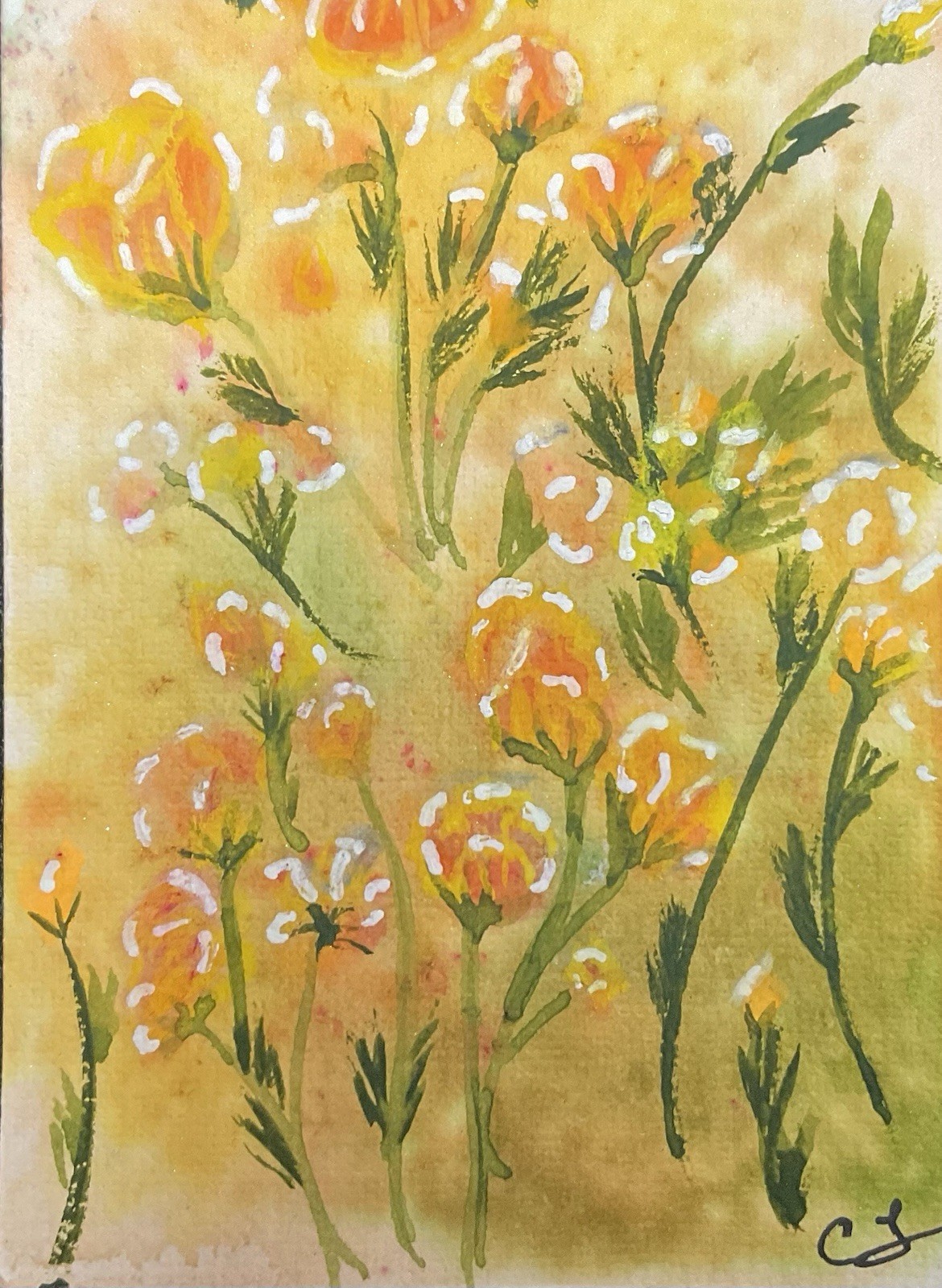ACEO Original Golden Poppy Watercolor By Creative Siren 2.5×3.5