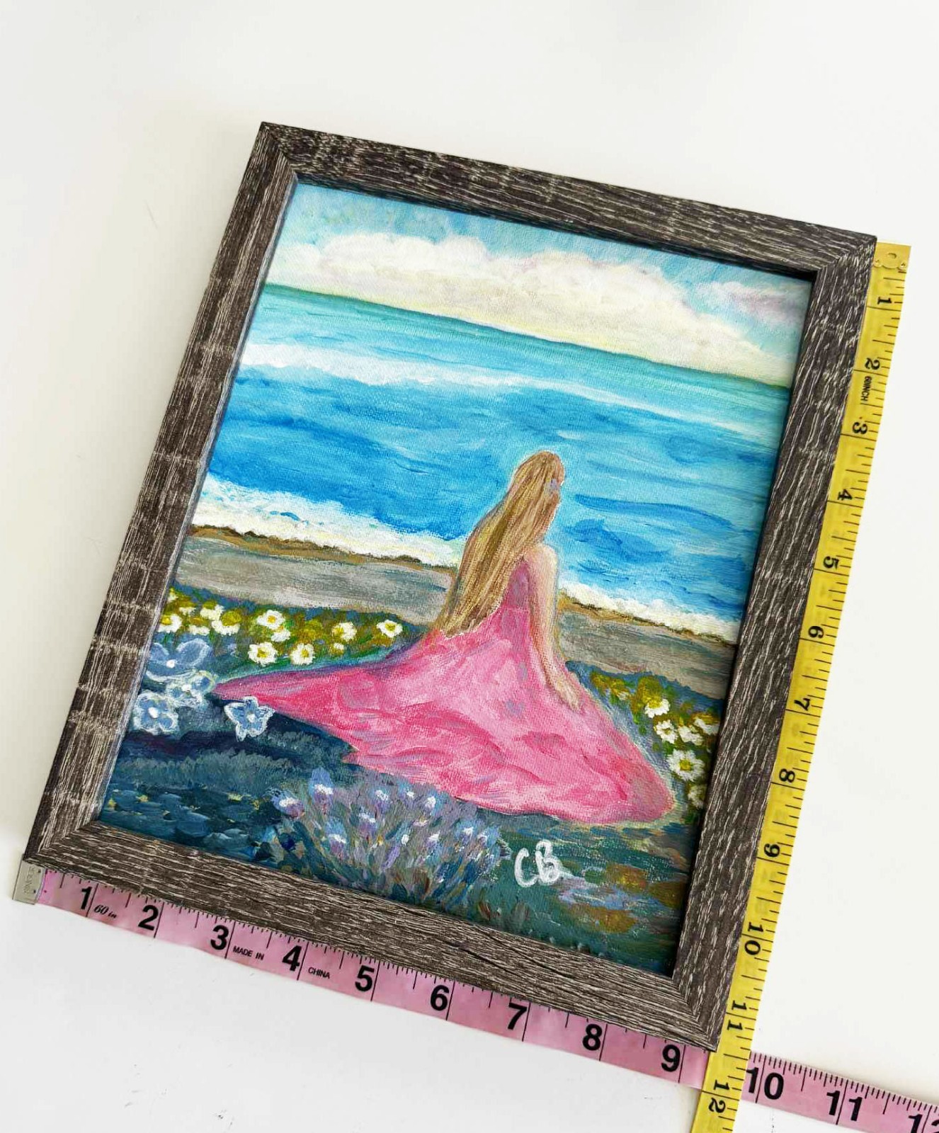 Original Painting Handmade Impressionism Seascape Landscape Dreamy Pink Dress