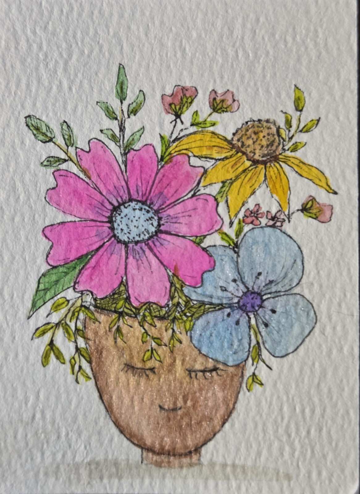 ACEO Open Edition Print Whimsical Floral Flowers Art Flowers Bloom 2.5×3.5